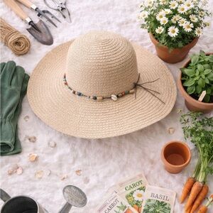 Broner Straw Sun Hat Boho Beaded Band Wide Brim Summer Festival Beach